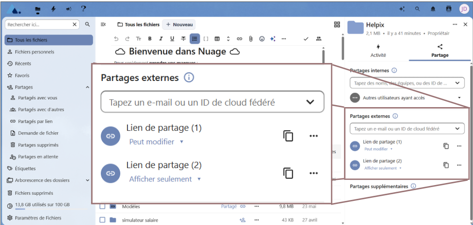 Capture d'écran de partage Nuage